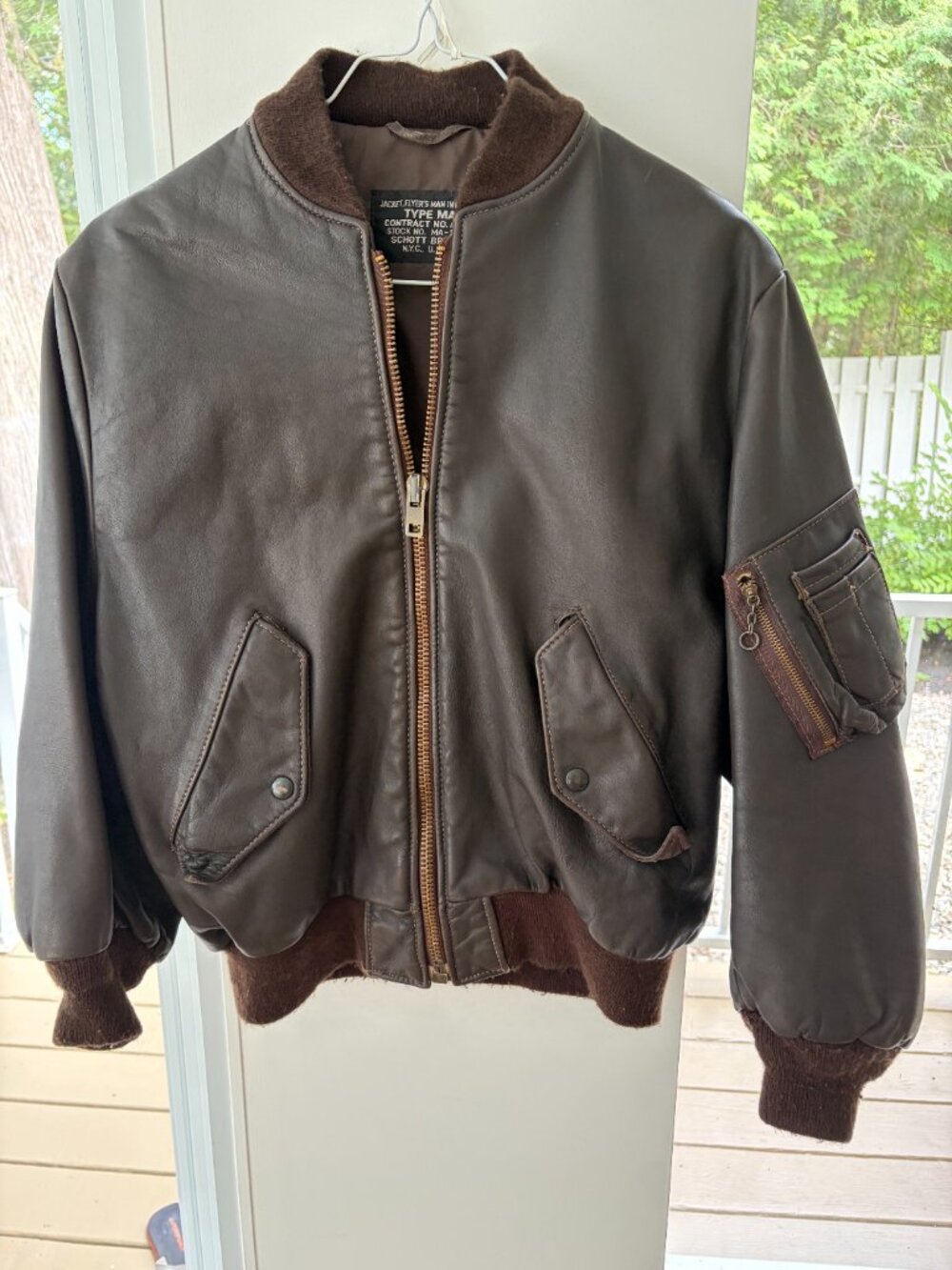 SCHOTT NYC Vintage MA-1 Leather Bomber Flight Jacket Brown - Size 42 / L